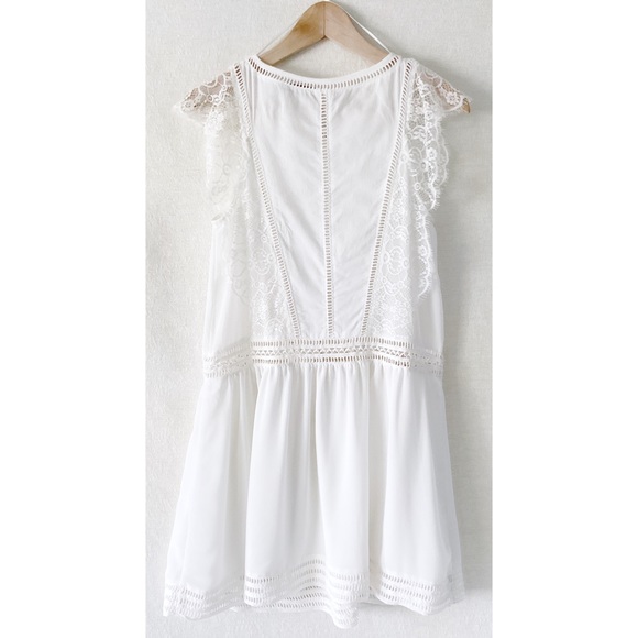 Mango Suit Drop Waist Dress Woman’s Size 2 Ivory White Lace Details Feminine - Picture 7 of 10